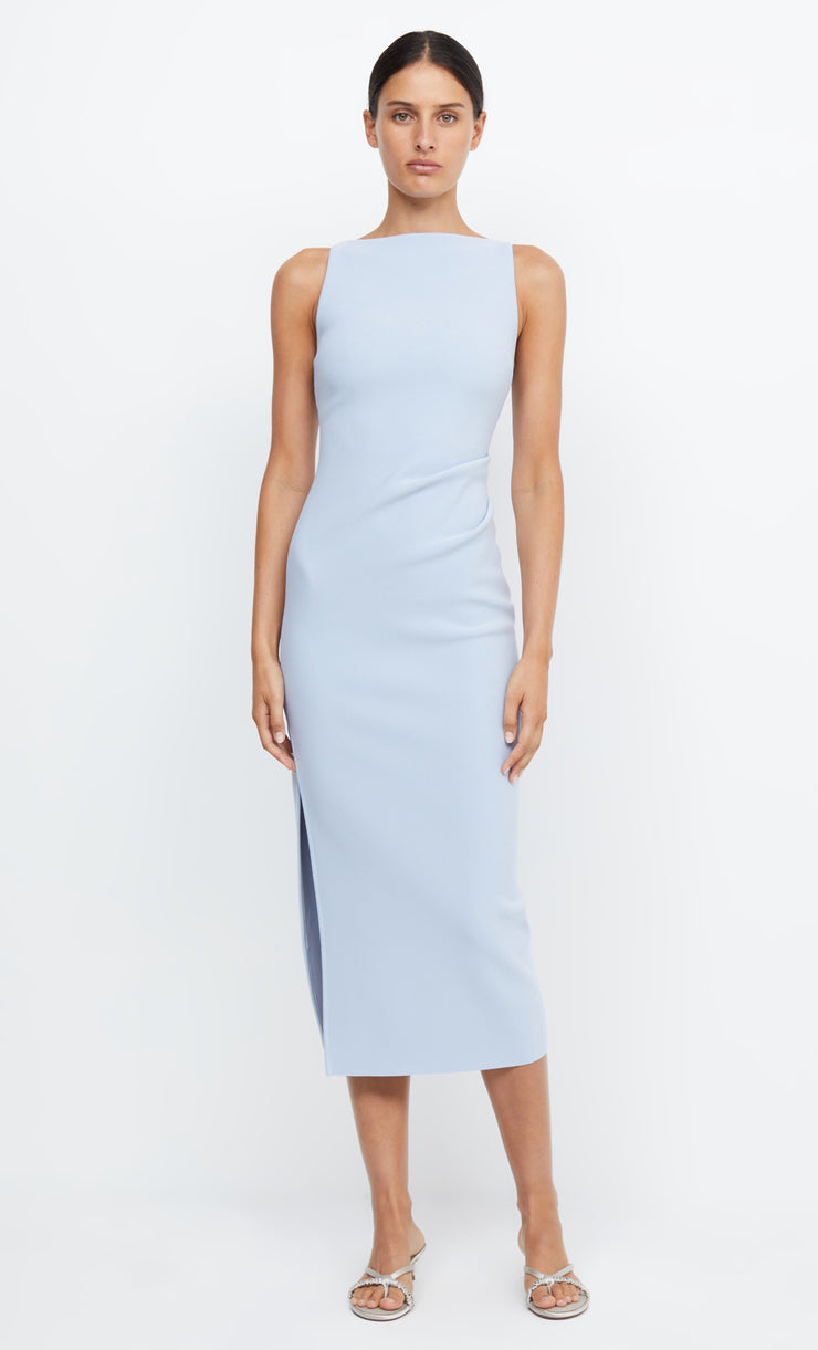 Be Mine High Neck Midi Bridesmaid Dress in Dusty Blue by Bec + Bridge