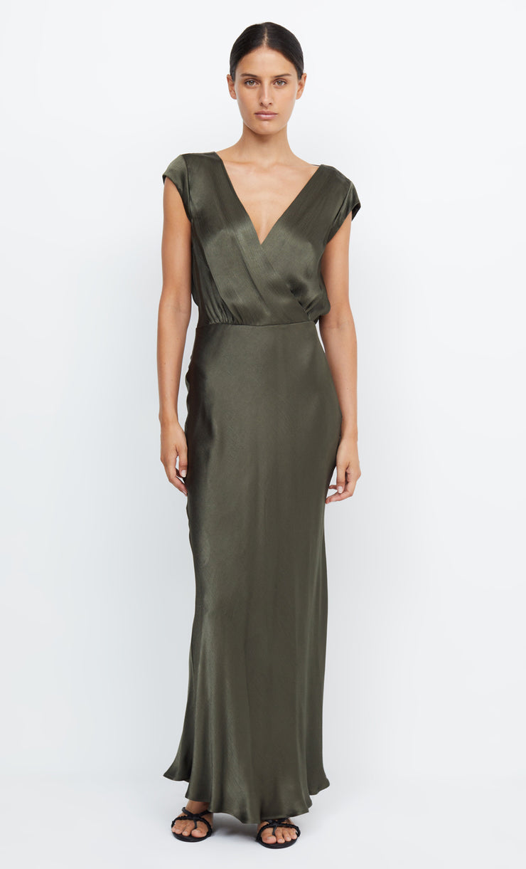 Moon Dance V Neck Maxi Bridesmaid Dress in Dark Willow Green by Bec + Bridge