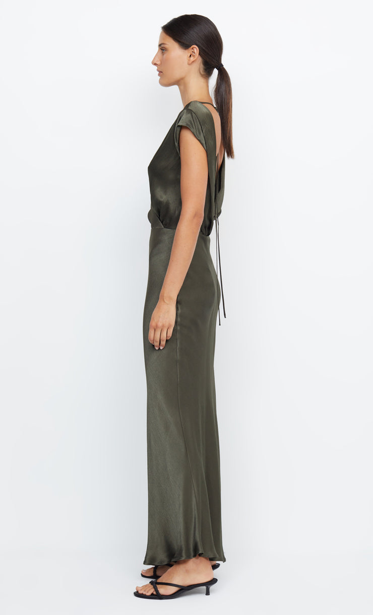 Moon Dance V Neck Maxi Bridesmaid Dress in Dark Willow Green by Bec + Bridge