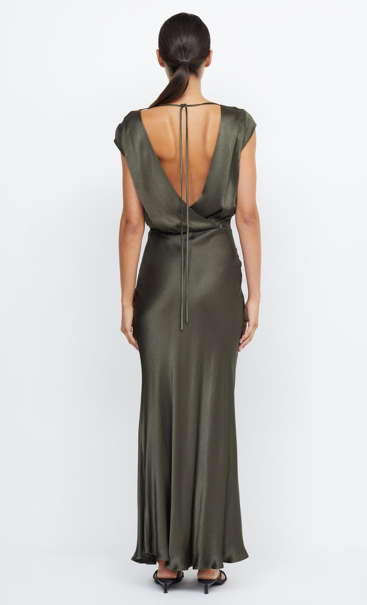 Moon Dance V Neck Maxi Bridesmaid Dress in Dark Willow Green by Bec + Bridge