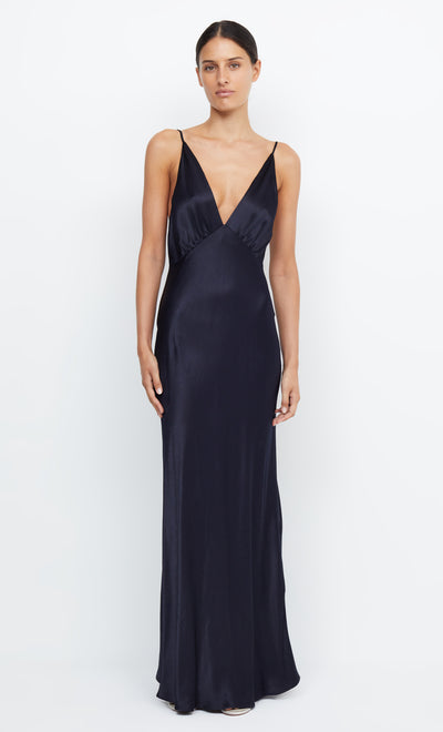 Moon Dance V Neck Bridesmaid Maxi Dress in Ink Navy by Bec + Bridge