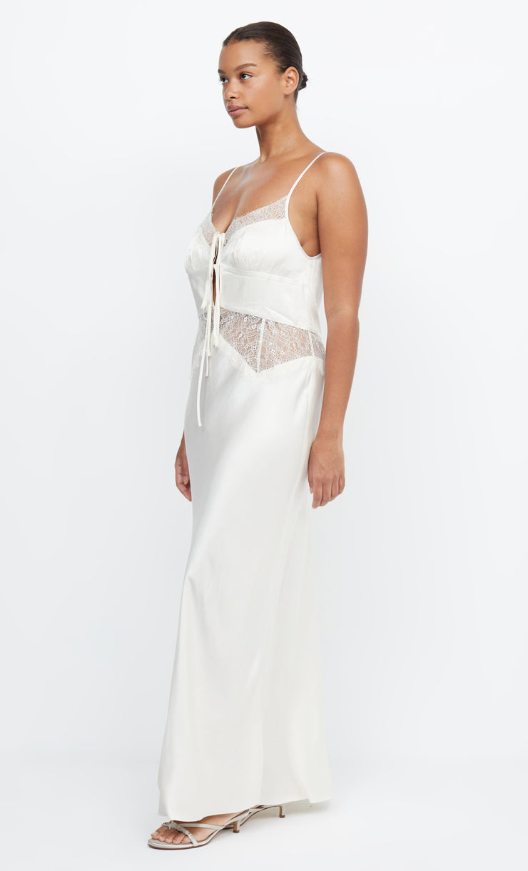 Celine Tie Bridal Bridesmaid Lace Maxi Dress in Ivory by Bec + Bridge