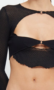 VERONICA LONG SLEEVE KNIT CROP TOP - BLACK