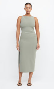 Be Mine High Neck Tuck Midi Bridesmaids Dress in Sage by Bec + Bridge