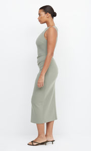 Be Mine High Neck Tuck Midi Bridesmaids Dress in Sage by Bec + Bridge