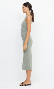 Be Mine High Neck Tuck Midi Bridesmaids Dress in Sage by Bec + Bridge