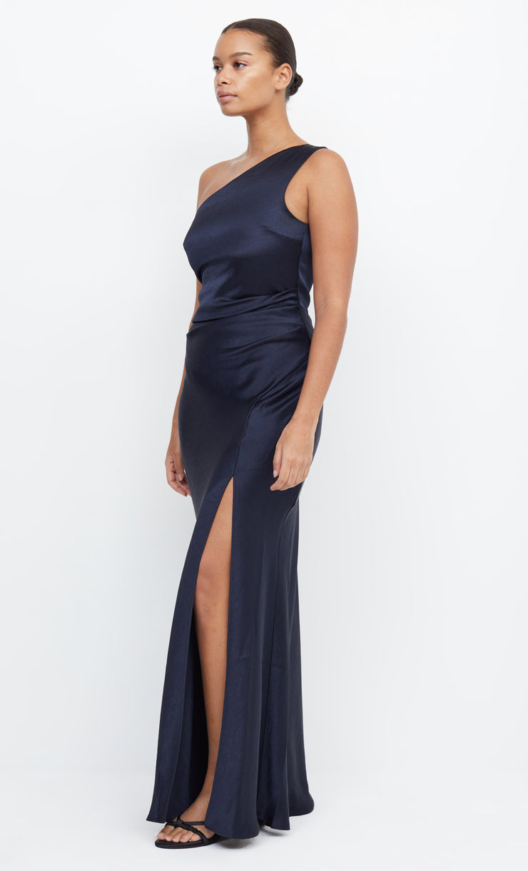 The Dreamer Asym One Shoulder Bridesmaid Dress in Ink Navy by Bec + Bridge 