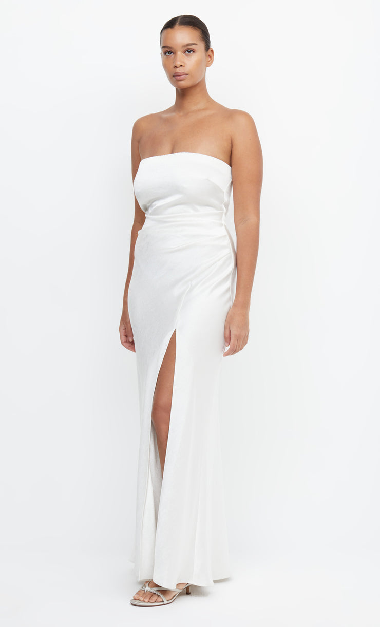 The Dreamer Strapless Bridal Bridesmaid Maxi Dress in White Ivory by Bec + Bridge