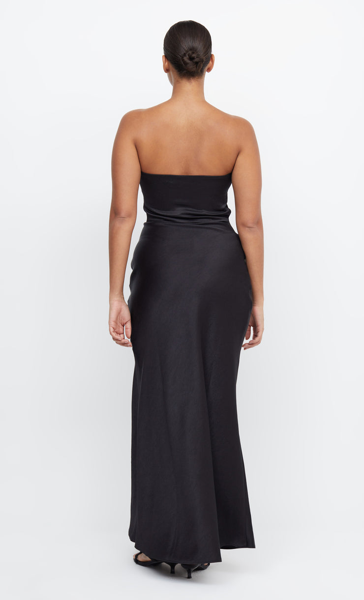 The Dreamer Strapless Bridesmaid Maxi Dress with Split in Black by Bec + Bridge