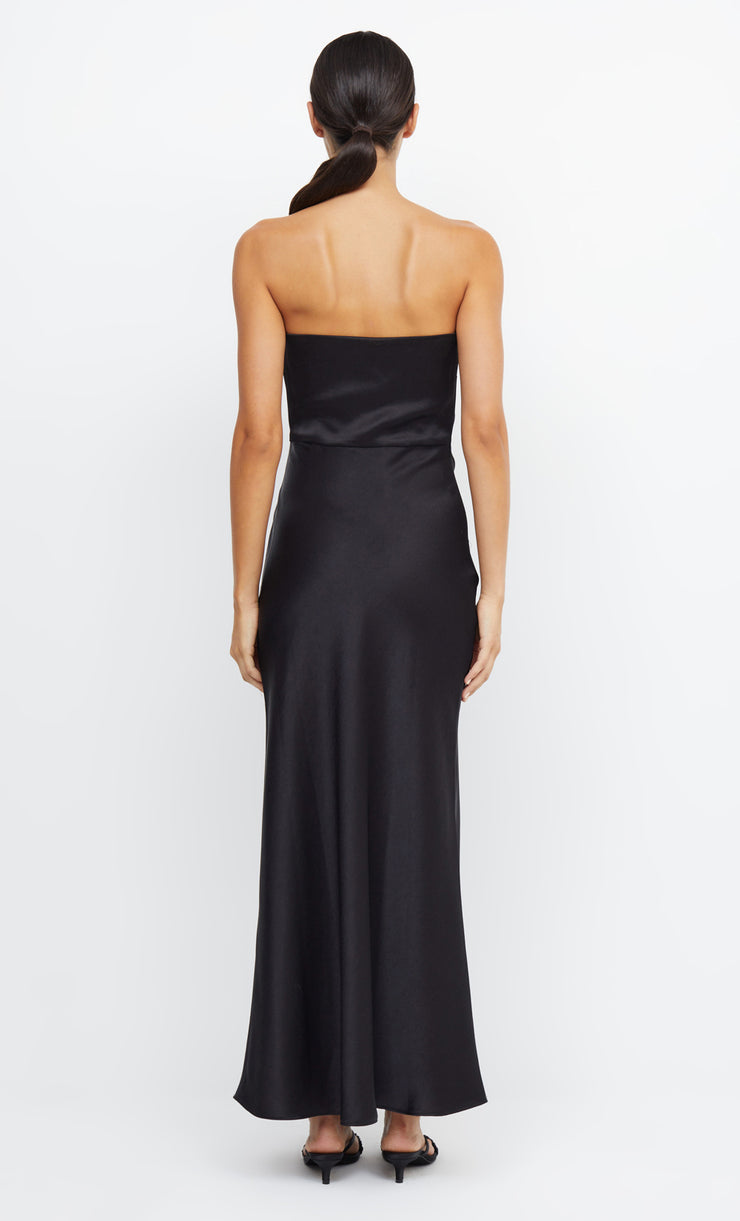 The Dreamer Strapless Bridesmaid Maxi Dress with Split in Black by Bec + Bridge