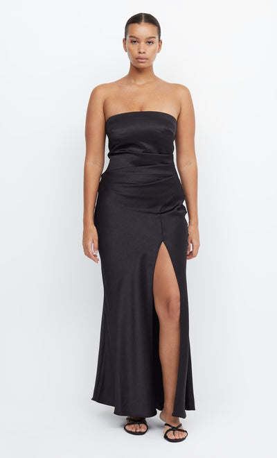 The Dreamer Strapless Bridesmaid Maxi Dress with Split in Black by Bec + Bridge