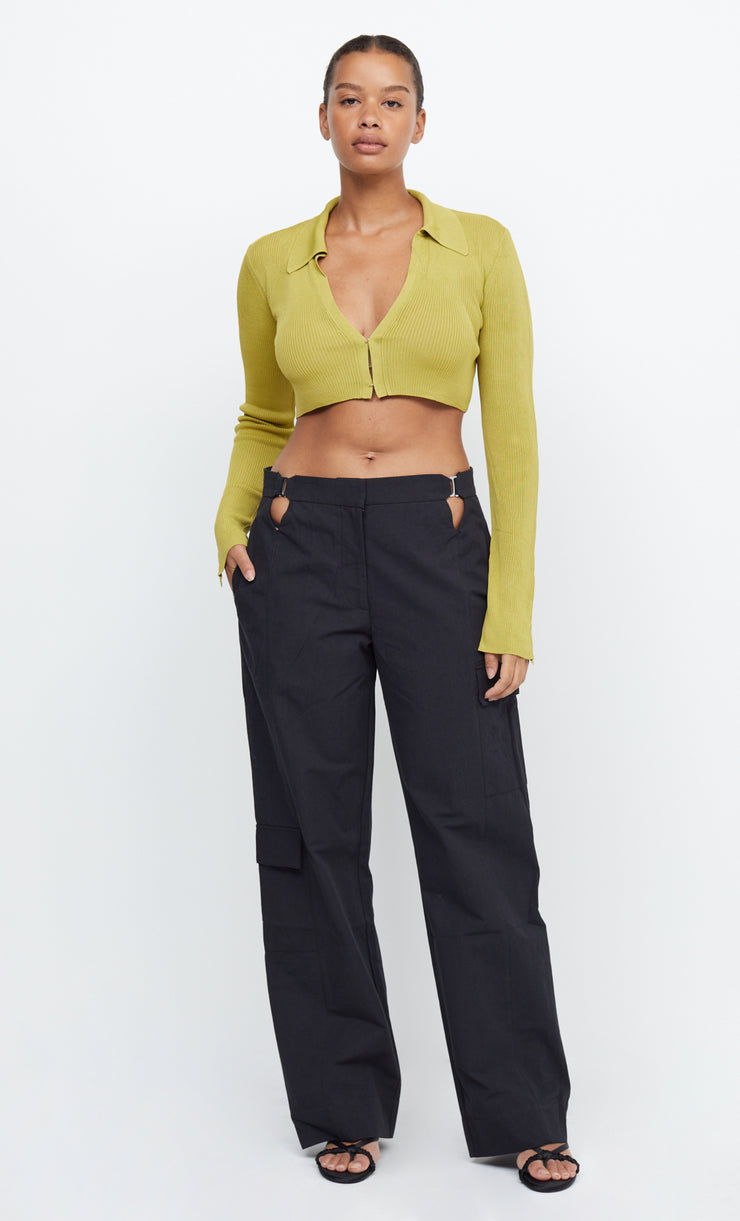TILDA LONG SLEEVE KNIT CROP TOP - OLIVE OIL