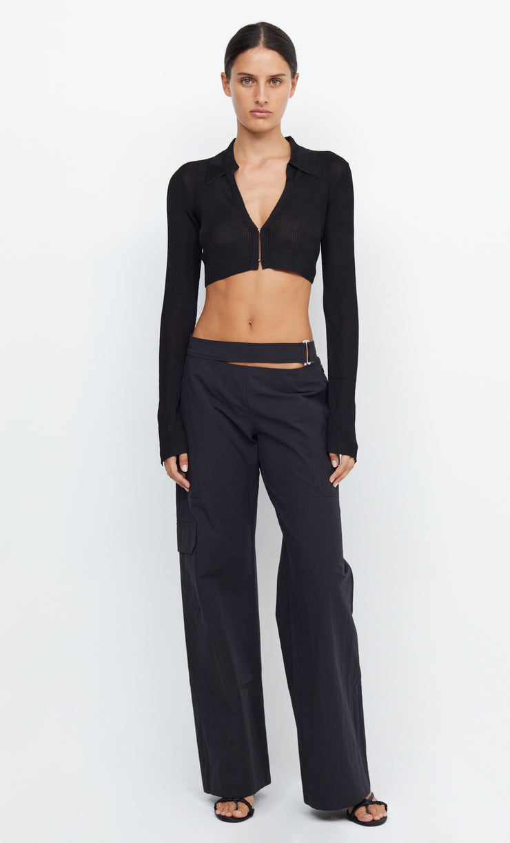 TILDA LONG SLEEVE KNIT CROP TOP - BLACK