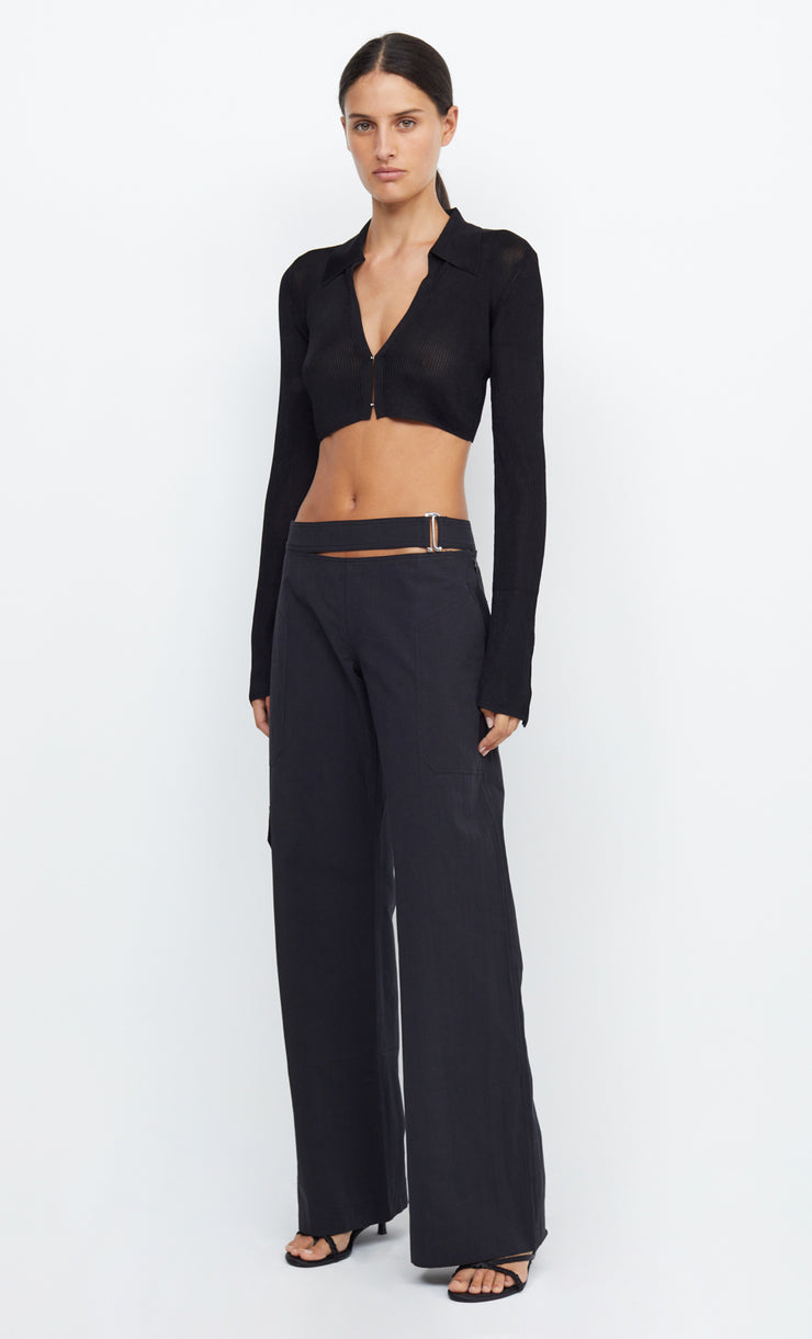 TILDA LONG SLEEVE KNIT CROP TOP - BLACK