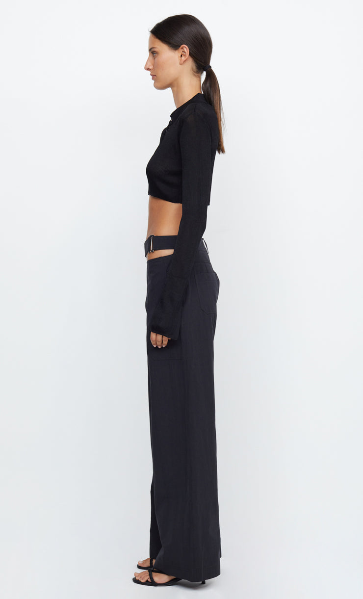 TILDA LONG SLEEVE KNIT CROP TOP - BLACK