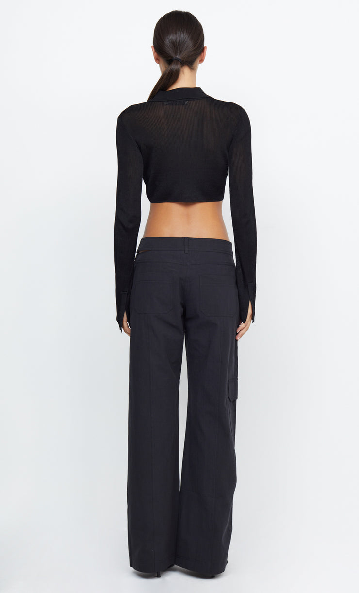 TILDA LONG SLEEVE KNIT CROP TOP - BLACK